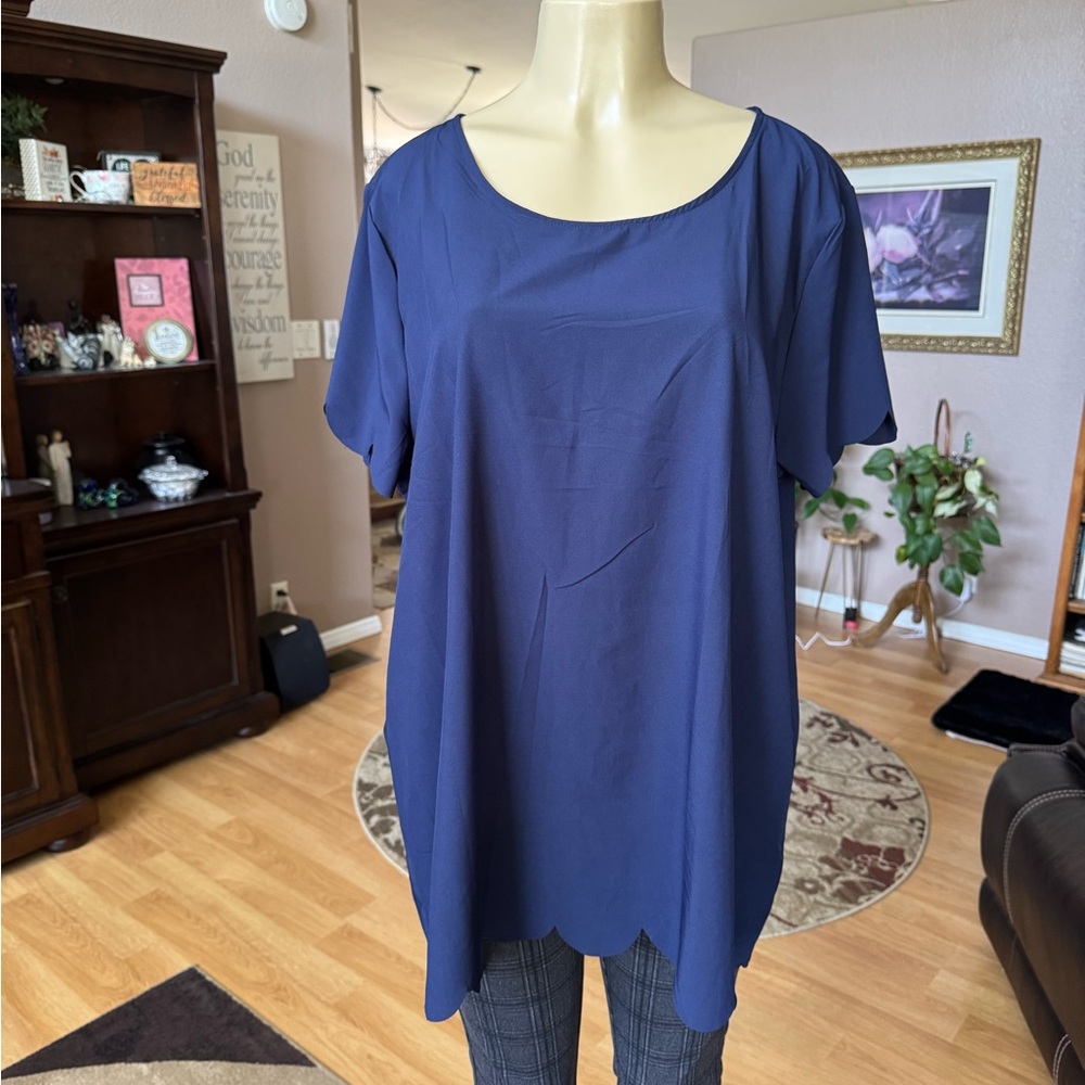 Amaryllis navy blue short sleeve lightweight blouse-size XXL